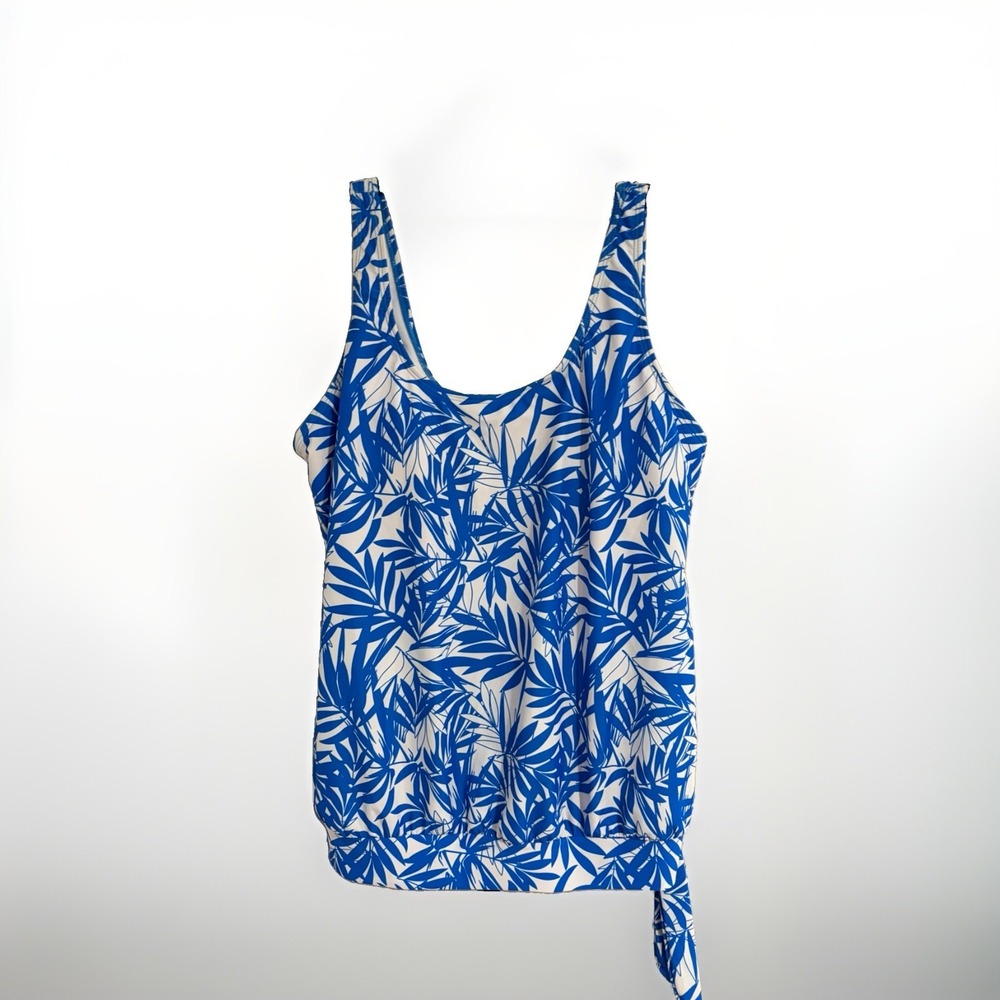 Women's Plus Size 24 Tankini Swim Top Blue White Stretch Bathing Suit EUC W126